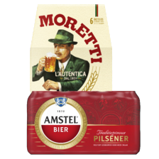 Amstel pils
tray van 6 blikjes à 33 cl
Birra Moretti
tray van 6 flesjes à 30 cl